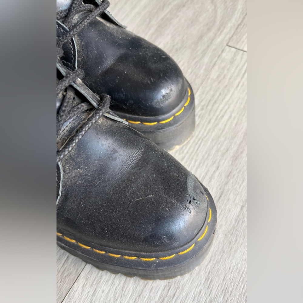 Dr. Martens Black Lace-Up Platform Boots with Yellow Stitching - Picture 7 of 11